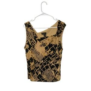 Donna Karan Women's Asymmetric Geometric Top All Over Print Sz Large Sleeveless
